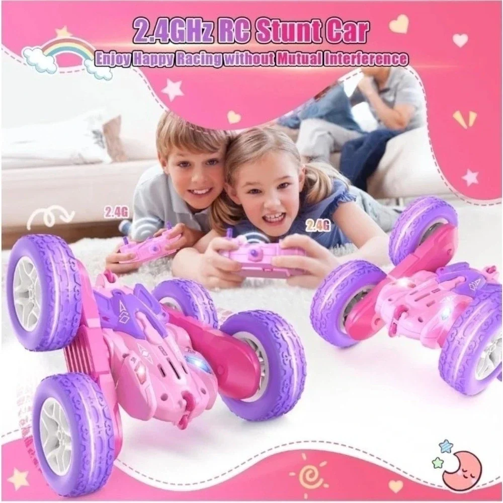 Jimdella Stunt Car Tumbling RC 360 Flips Rotating 4WD Pink Purple LED Lights New